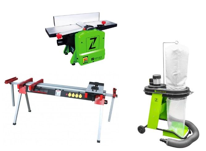 Komplet maszyn: Heblarko-grubościówka Zipper ZI-HB204 + Odciąg trocin ZI-ASA550E + Stół roboczy USK 2760